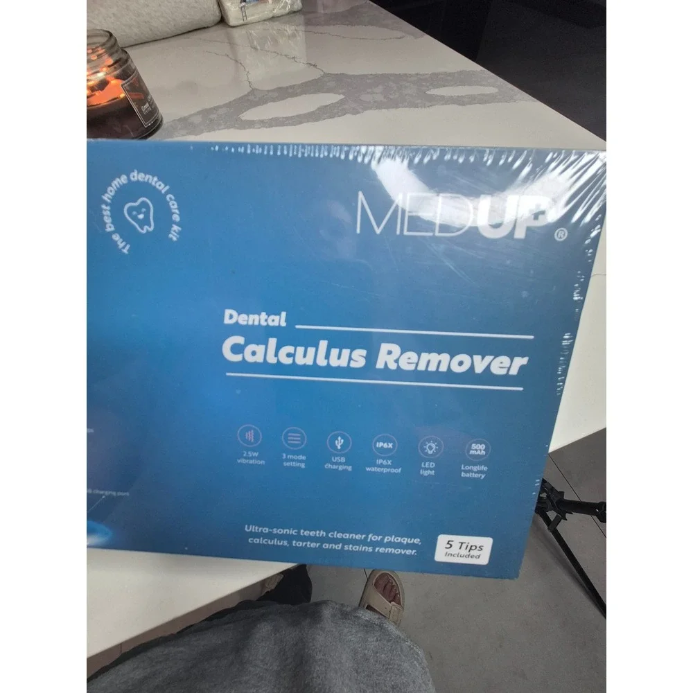 MEDUP Dental Calculus Remover Ultrasonic Tooth CleanUSB Charging LED Light 5 Tip